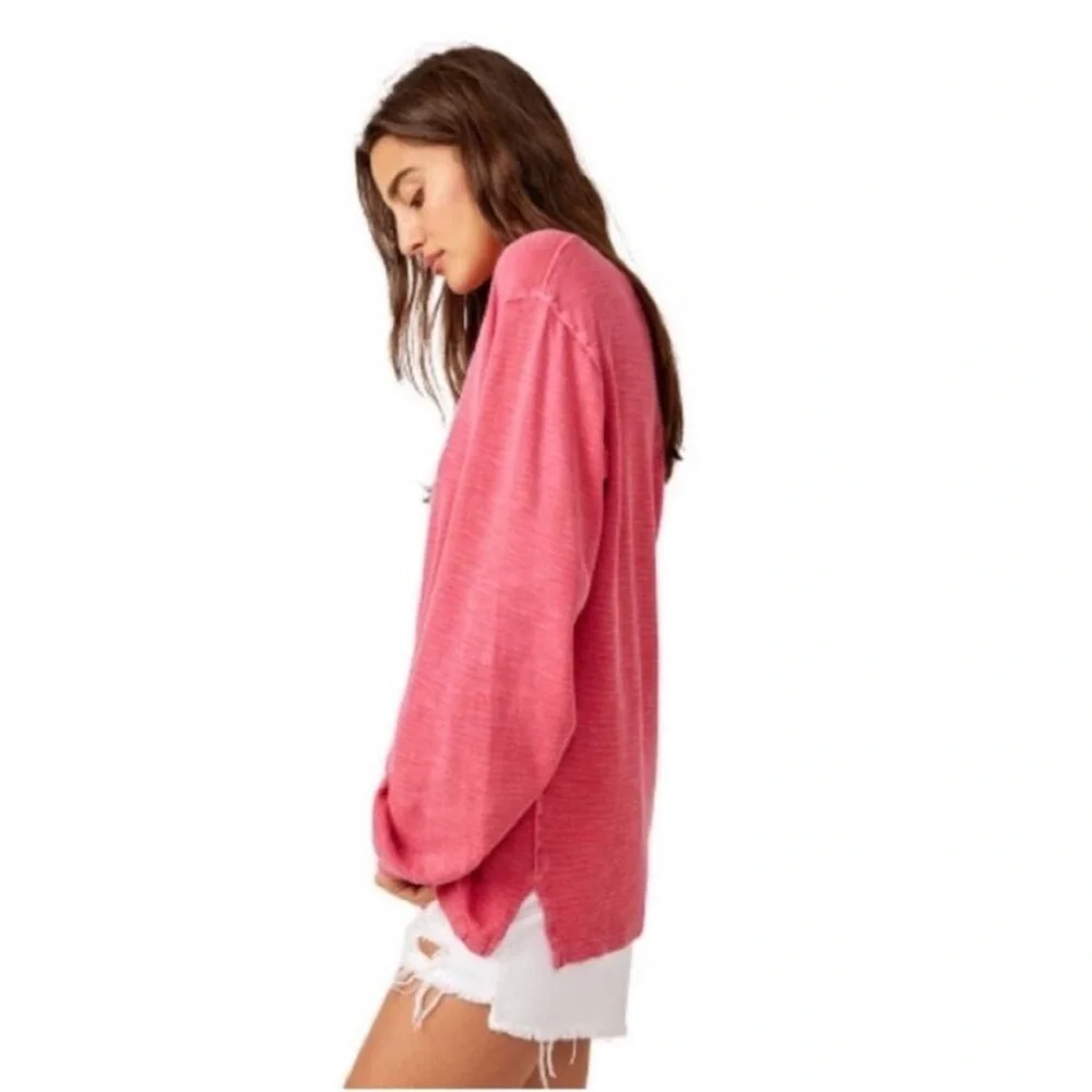 We the Free People Soul Sing Oversized Pink Long Sleeve Tee/Top Size XS